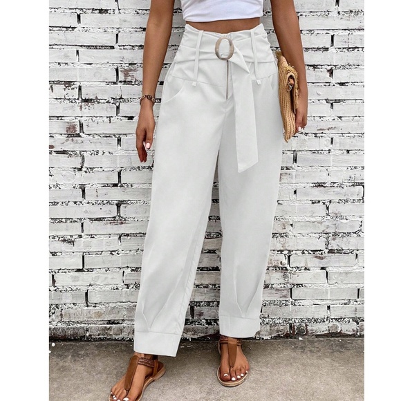 012 Classic High Waisted Pockets Pleated Hem Trouser Pants - Picture 3 of 10